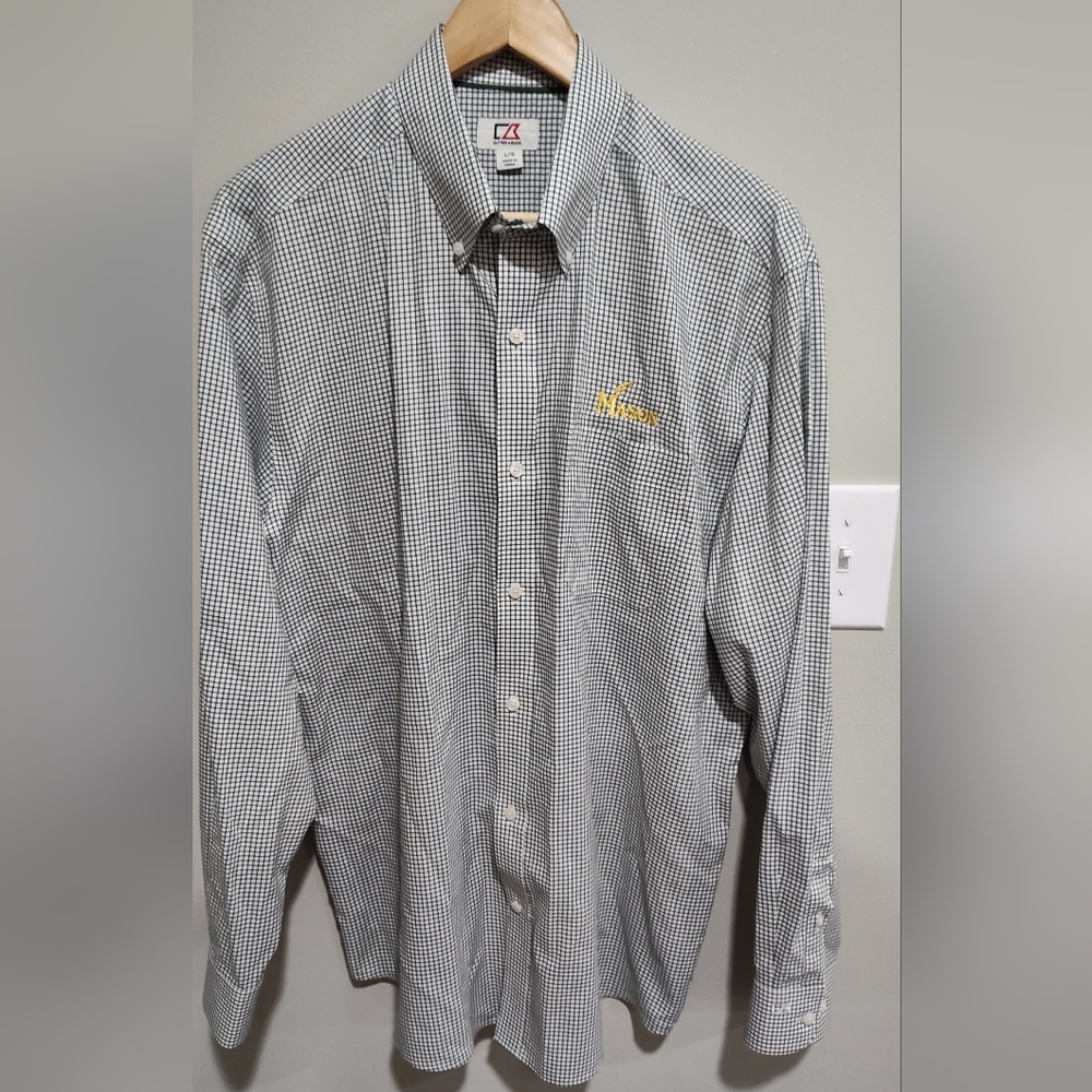 Cutter and Buck George Mason University Men's Easy Care Stretch Gingham Shirt, L